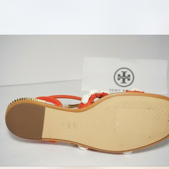 🆕TORY BURCH Ankle Wrap Flats Embellished Orange - Picture 8 of 8